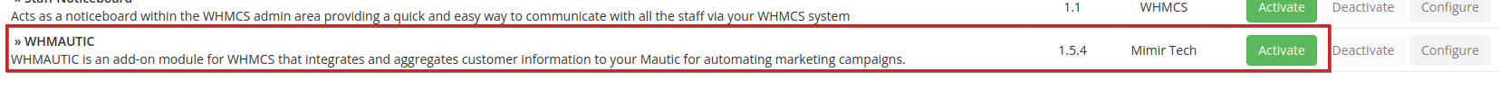 WHMCS 8 activation of WHMCS &amp; Mautic Integration Module