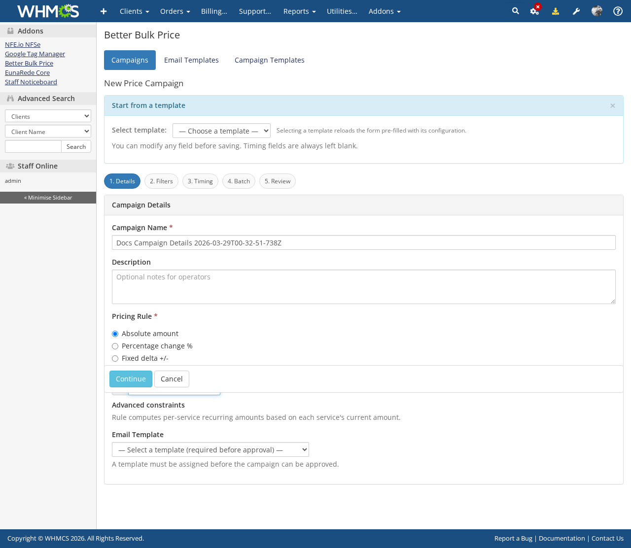 Better Bulk Price campaign details step