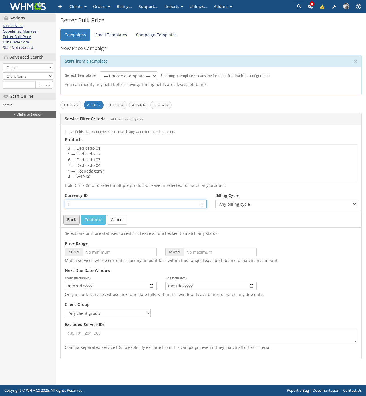 Better Bulk Price campaign filters step
